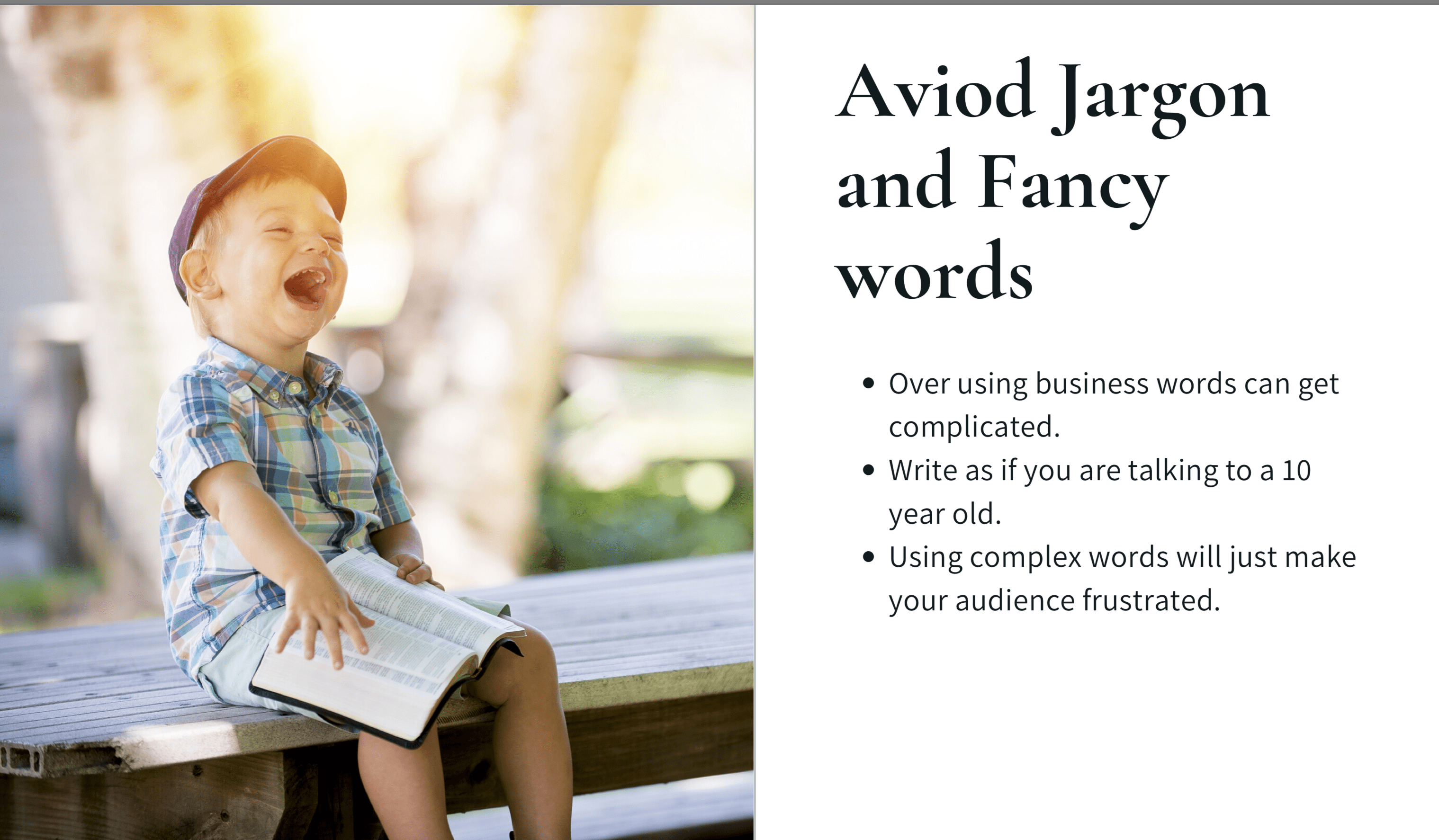 Avoid Jargon and Fancy Words