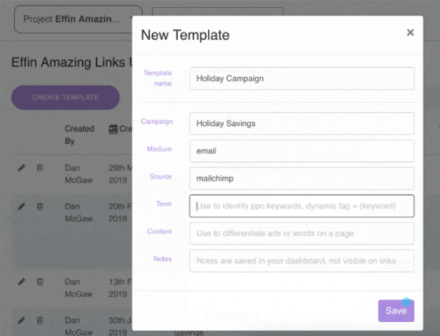 create UTM templates to manage